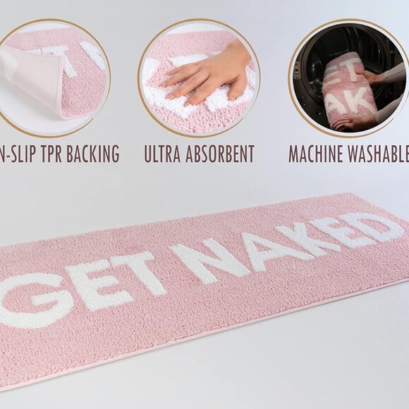 Get Naked Bath Mat Runner Pink Funny Rug Decor urban outfitters - Picture 3 of 6